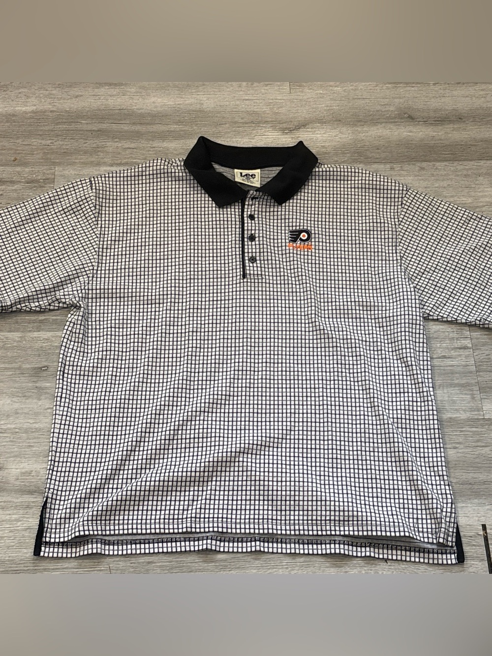 Lee Men's Philadelphia flyers polo sz 2xl vintage 90s y2k black white shirt